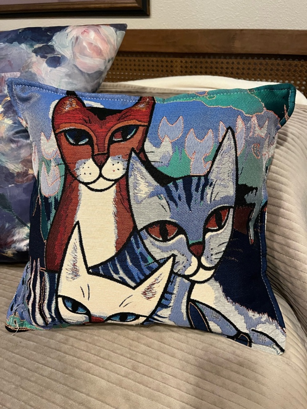 Colorful Cat Tapestry Throw Pillow